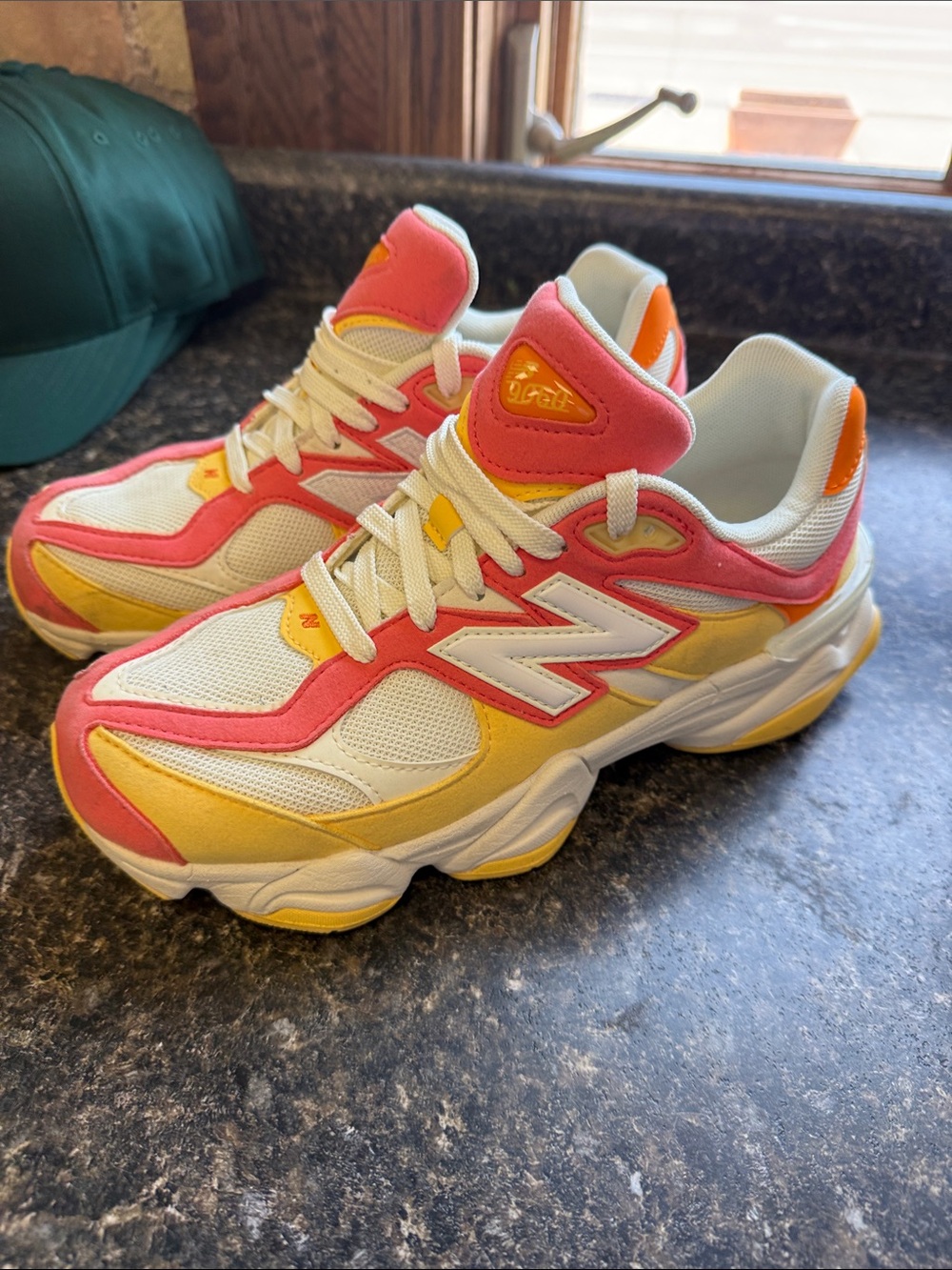 New Balance White Orange/coral Yellow Chunky Runner Sneakers 6.5
